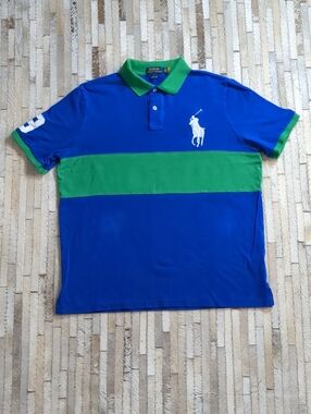 Polo Ralph Lauren Men's L Classic Fit Big Pony #3 Blue Green Polo Shirt